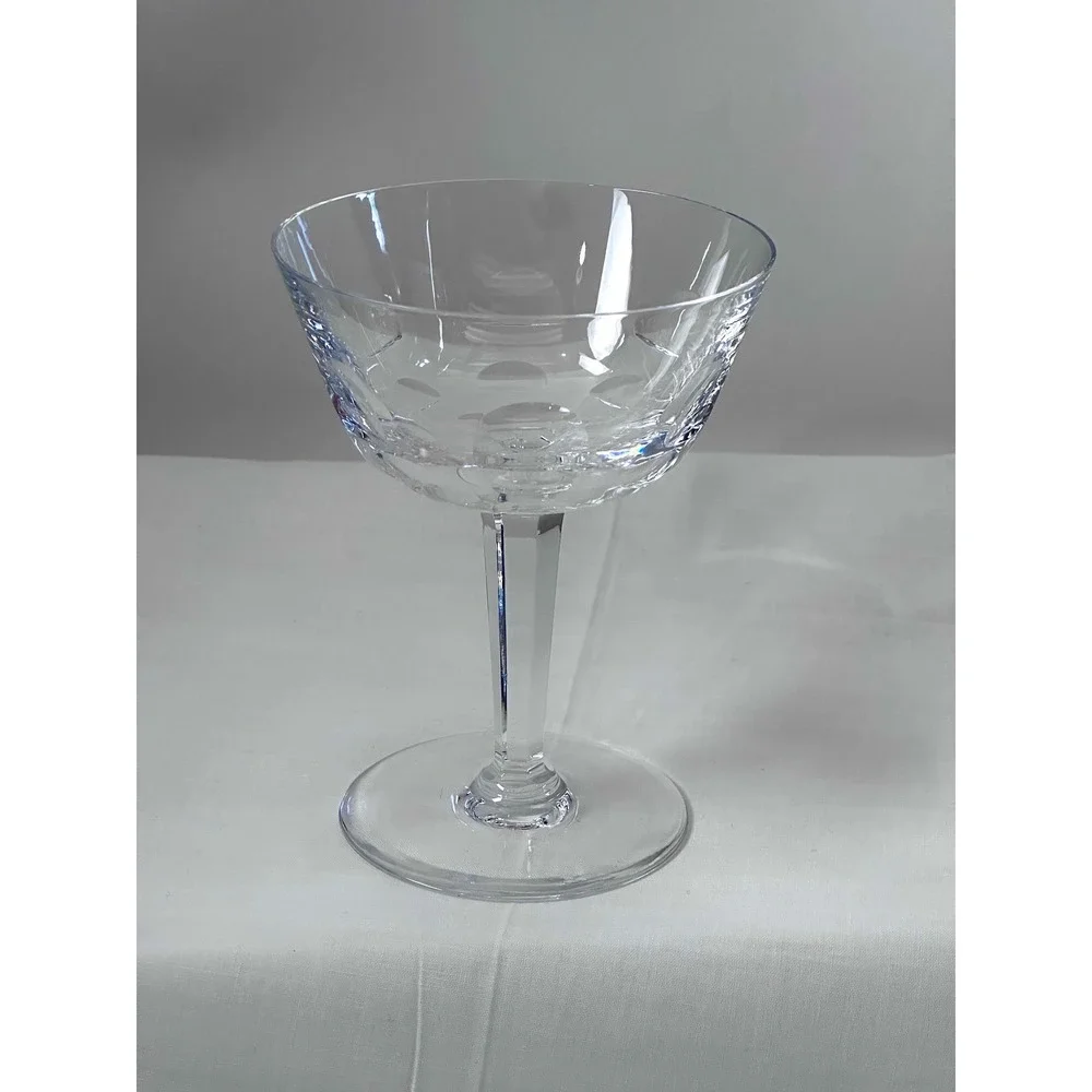 Orrefors Bernadotte Geometric Cut Crystal Champagne Sherbet Glasses Set of 4‎